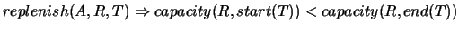 $replenish(A,R,T) \Rightarrow capacity(R,start(T)) < capacity(R,end(T))$