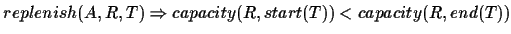 $replenish(A,R,T) \Rightarrow capacity(R,start(T)) < capacity(R,end(T))$